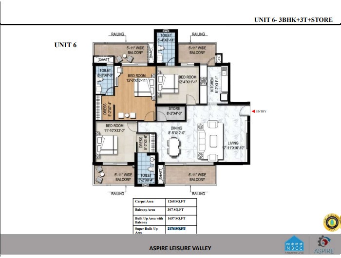 3 BHK + 3T Floor Plan
